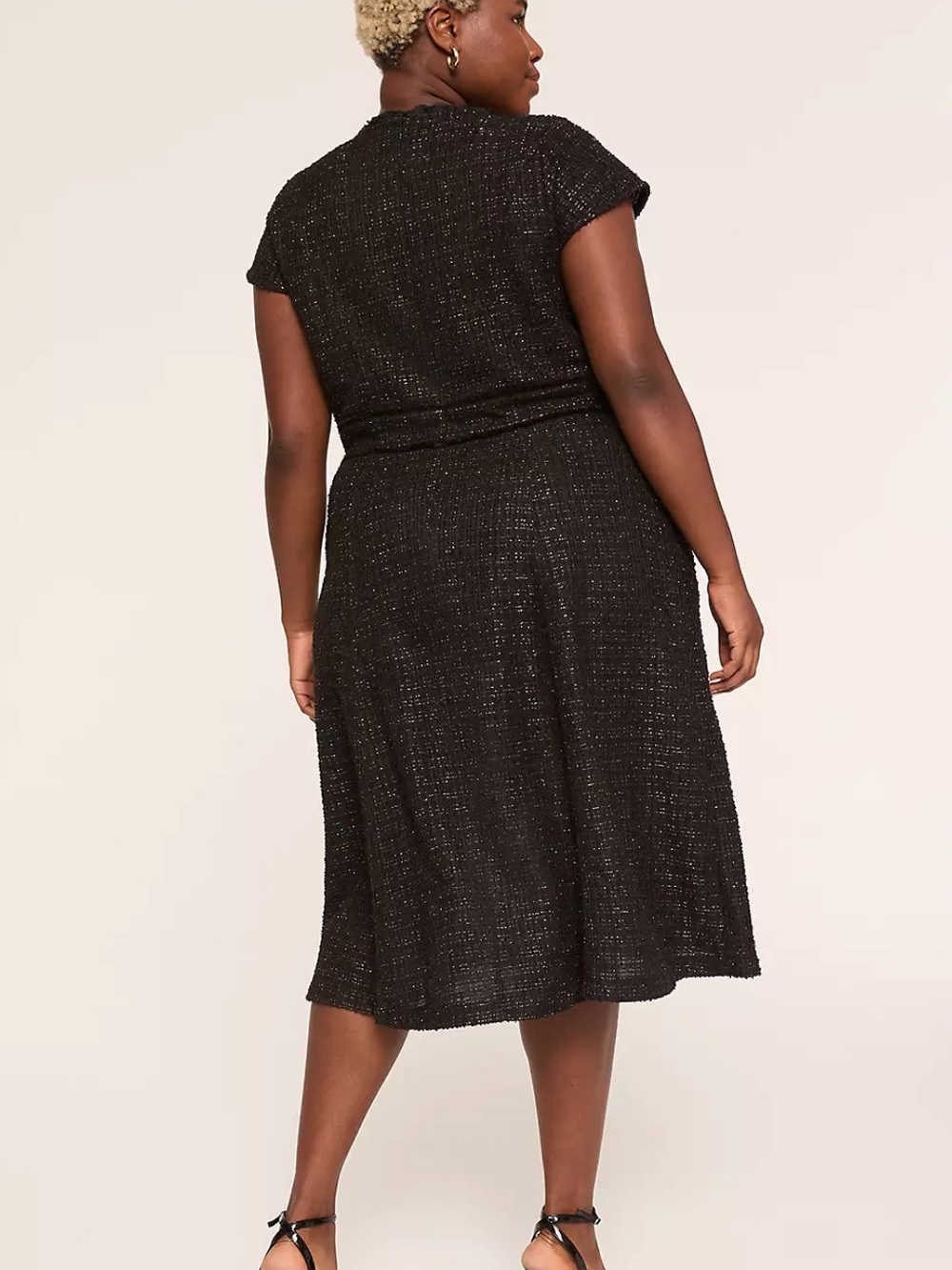 Lane Bryant Cap-Sleeve Trim-Detail Metallic Tweed Midi Dress - Picture 2 of 4